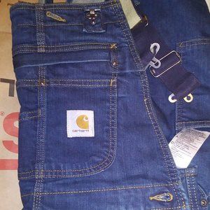 Carhartt Overalls Men 32x30 Bibs One Piece Dark Denim Jean Coveralls Work Adult